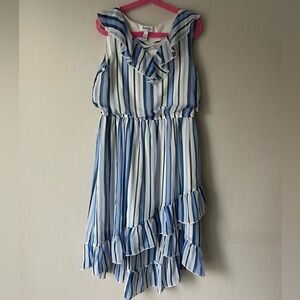 Blue and White Striped Dress with Belt